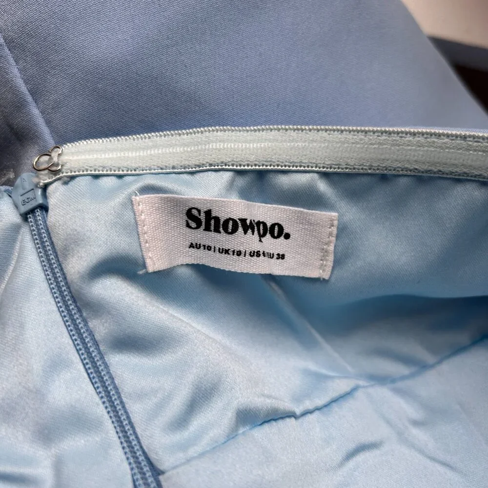 Showpo. Odelle Mini Dress - Tulip Hem Cut Out 3D Floral Dress in Blue - Picture 9 of 9